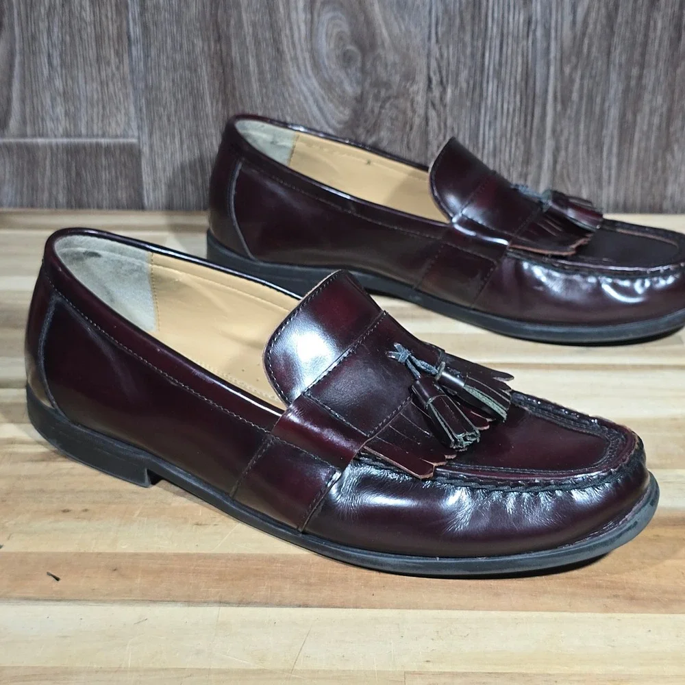 Nunn Bush Men's KORE Tassel‎ Kiltie Loafers 12M Burgundy Leather Dress Shoes